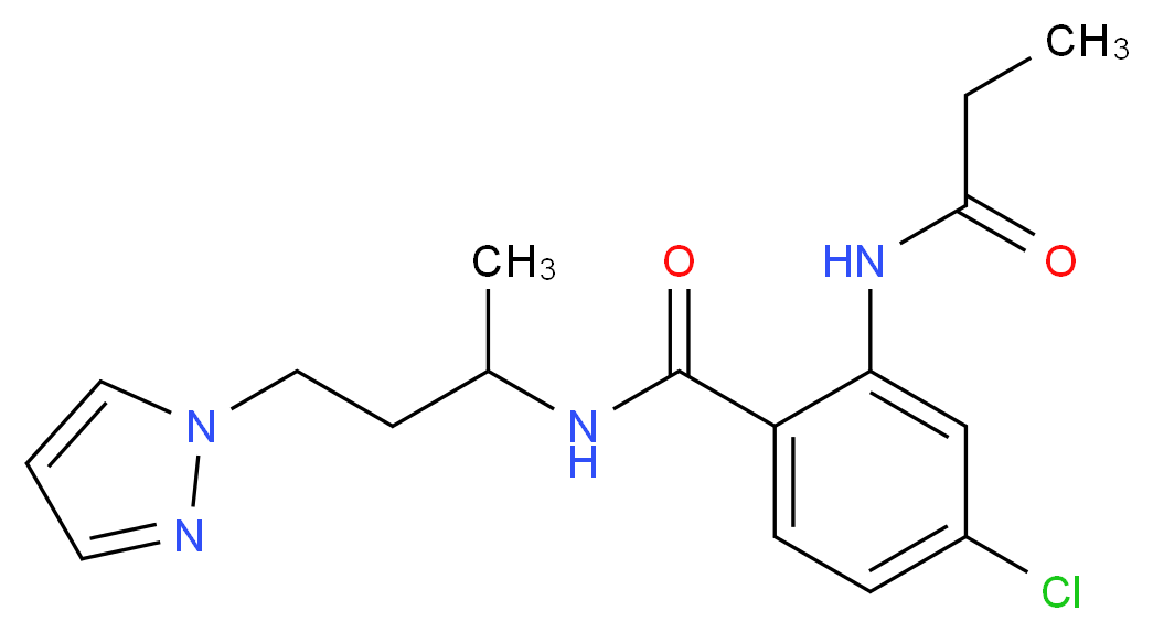4-chloro-N-[1-methyl-3-(1H-pyrazol-1-yl)propyl]-2-(propionylamino)benzamide_分子结构_CAS_)