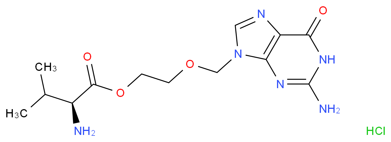 2-[(2-amino-6-oxo-6,9-dihydro-1H-purin-9-yl)methoxy]ethyl (2S)-2-amino-3-methylbutanoate hydrochloride_分子结构_CAS_124832-27-5