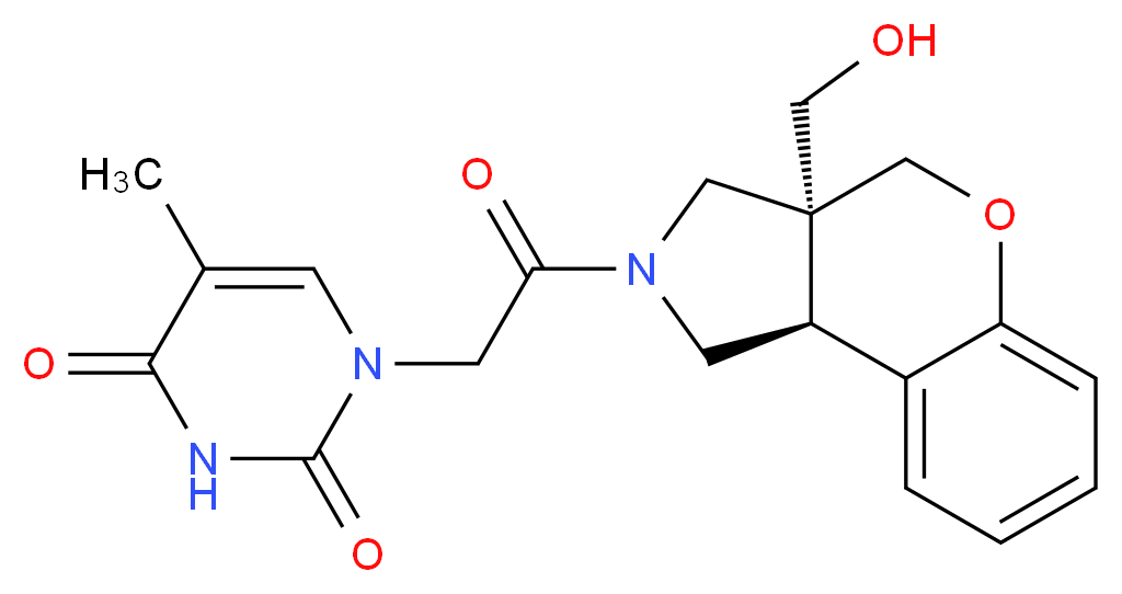 1-{2-[(3aS*,9bS*)-3a-(hydroxymethyl)-1,3a,4,9b-tetrahydrochromeno[3,4-c]pyrrol-2(3H)-yl]-2-oxoethyl}-5-methylpyrimidine-2,4(1H,3H)-dione_分子结构_CAS_)