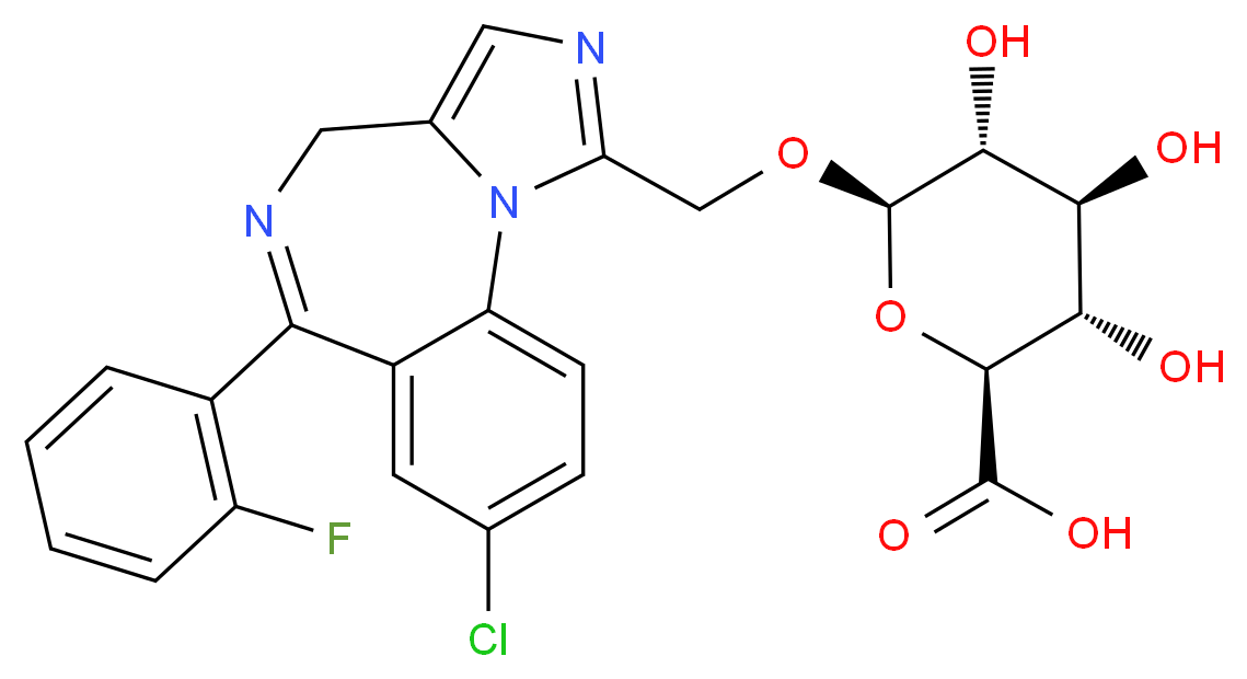(2S,3S,4S,5R,6R)-6-{[12-chloro-9-(2-fluorophenyl)-2,4,8-triazatricyclo[8.4.0.0<sup>2</sup>,<sup>6</sup>]tetradeca-1(10),3,5,8,11,13-hexaen-3-yl]methoxy}-3,4,5-trihydroxyoxane-2-carboxylic acid_分子结构_CAS_81256-81-7