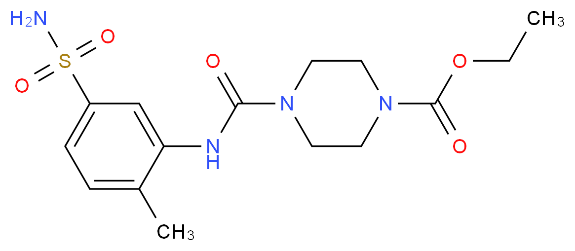 ethyl 4-({[5-(aminosulfonyl)-2-methylphenyl]amino}carbonyl)piperazine-1-carboxylate_分子结构_CAS_)