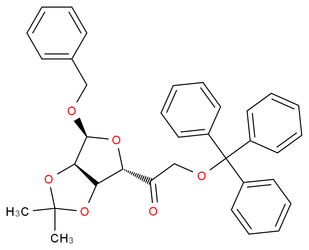 1-[(4S,6S,6aR)-6-(benzyloxy)-2,2-dimethyl-tetrahydro-2H-furo[3,4-d][1,3]dioxol-4-yl]-2-(triphenylmethoxy)ethan-1-one_分子结构_CAS_91364-12-4