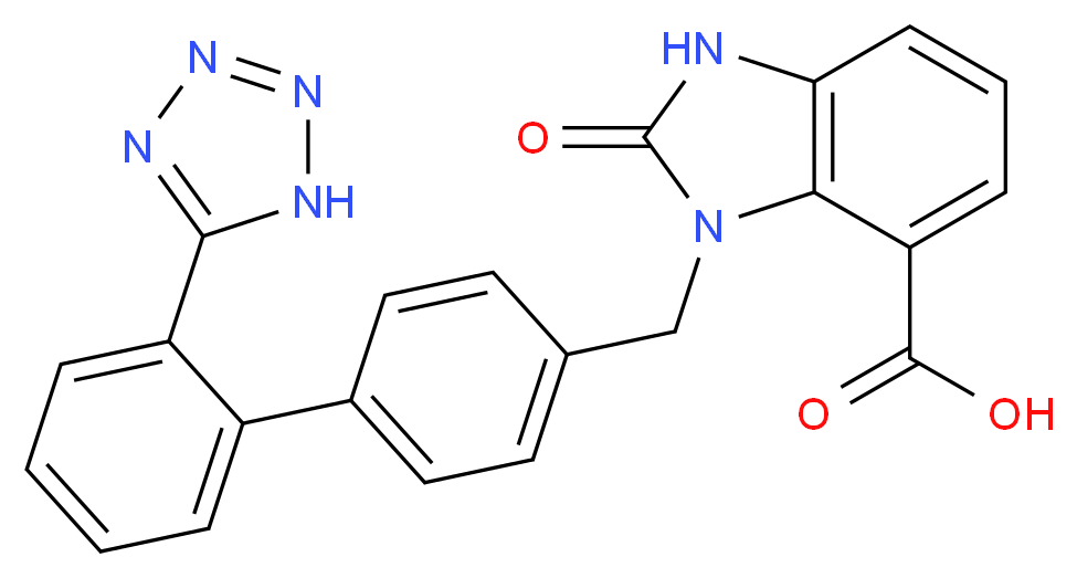 2-oxo-3-({4-[2-(1H-1,2,3,4-tetrazol-5-yl)phenyl]phenyl}methyl)-2,3-dihydro-1H-1,3-benzodiazole-4-carboxylic acid_分子结构_CAS_168434-02-4