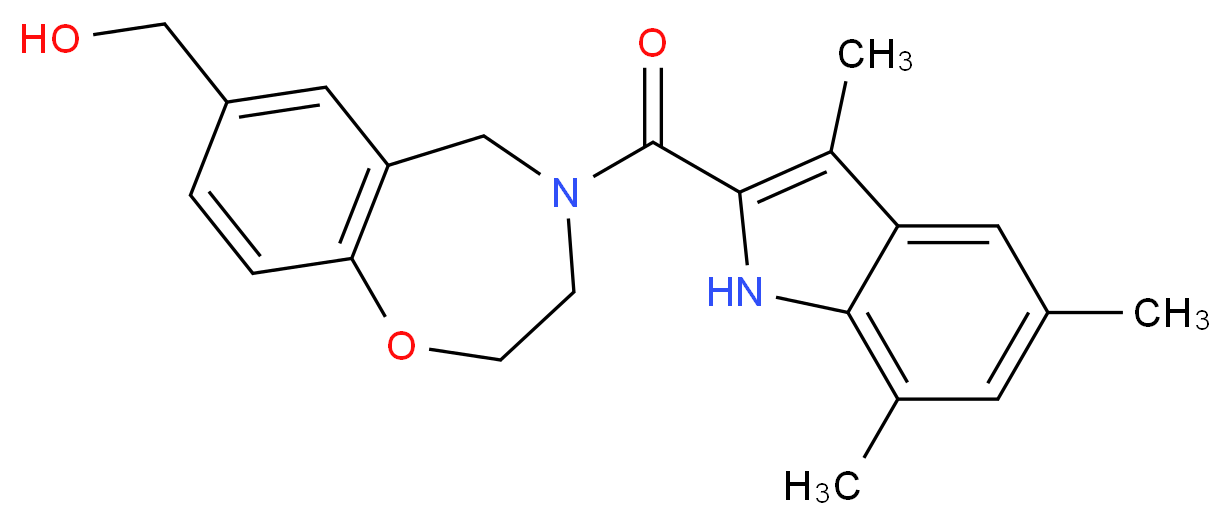 {4-[(3,5,7-trimethyl-1H-indol-2-yl)carbonyl]-2,3,4,5-tetrahydro-1,4-benzoxazepin-7-yl}methanol_分子结构_CAS_)