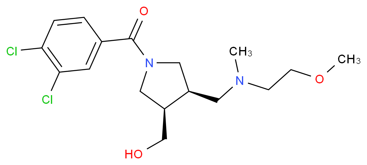 ((3R*,4R*)-1-(3,4-dichlorobenzoyl)-4-{[(2-methoxyethyl)(methyl)amino]methyl}pyrrolidin-3-yl)methanol_分子结构_CAS_)