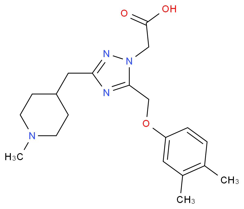 {5-[(3,4-dimethylphenoxy)methyl]-3-[(1-methylpiperidin-4-yl)methyl]-1H-1,2,4-triazol-1-yl}acetic acid_分子结构_CAS_)