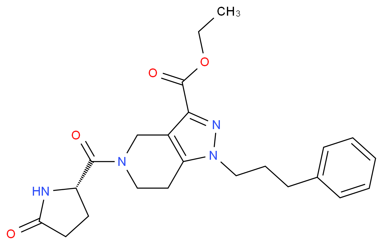 ethyl 5-(5-oxo-L-prolyl)-1-(3-phenylpropyl)-4,5,6,7-tetrahydro-1H-pyrazolo[4,3-c]pyridine-3-carboxylate_分子结构_CAS_)