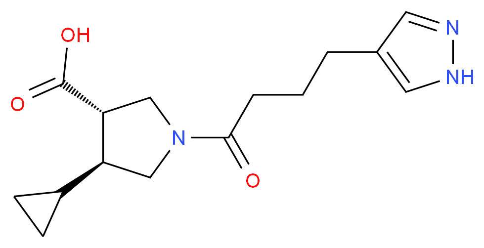 (3S*,4S*)-4-cyclopropyl-1-[4-(1H-pyrazol-4-yl)butanoyl]-3-pyrrolidinecarboxylic acid_分子结构_CAS_)