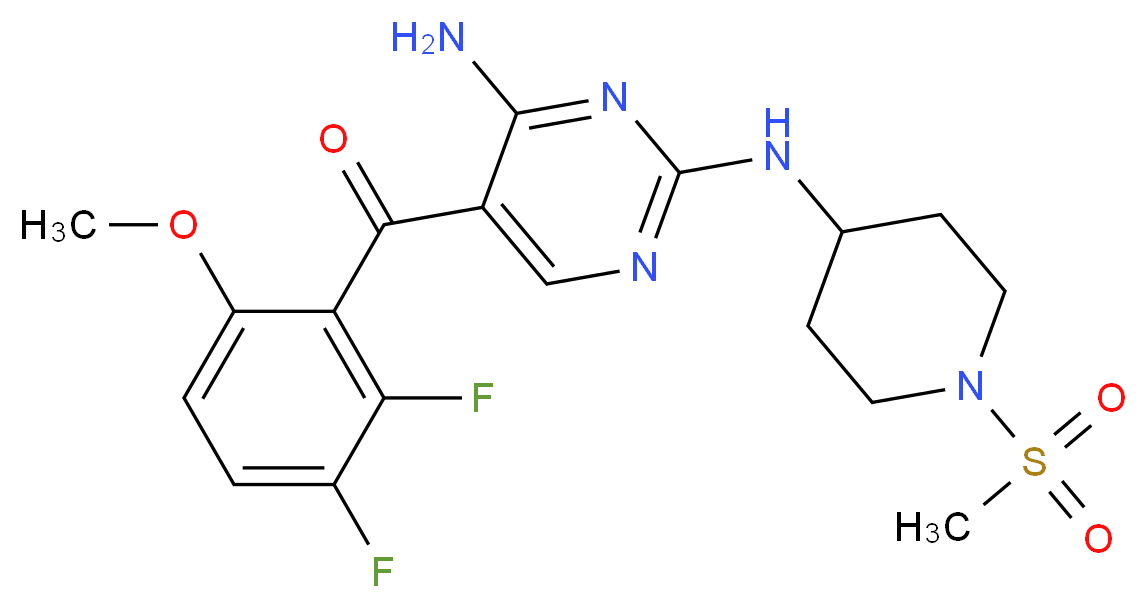 5-(2,3-difluoro-6-methoxybenzoyl)-2-N-(1-methanesulfonylpiperidin-4-yl)pyrimidine-2,4-diamine_分子结构_CAS_741713-40-6