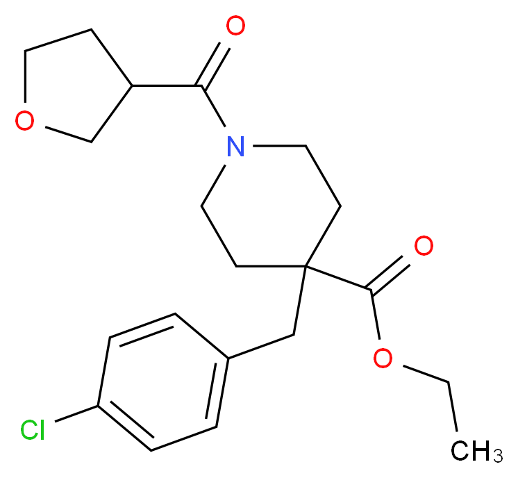 ethyl 4-(4-chlorobenzyl)-1-(tetrahydro-3-furanylcarbonyl)-4-piperidinecarboxylate_分子结构_CAS_)