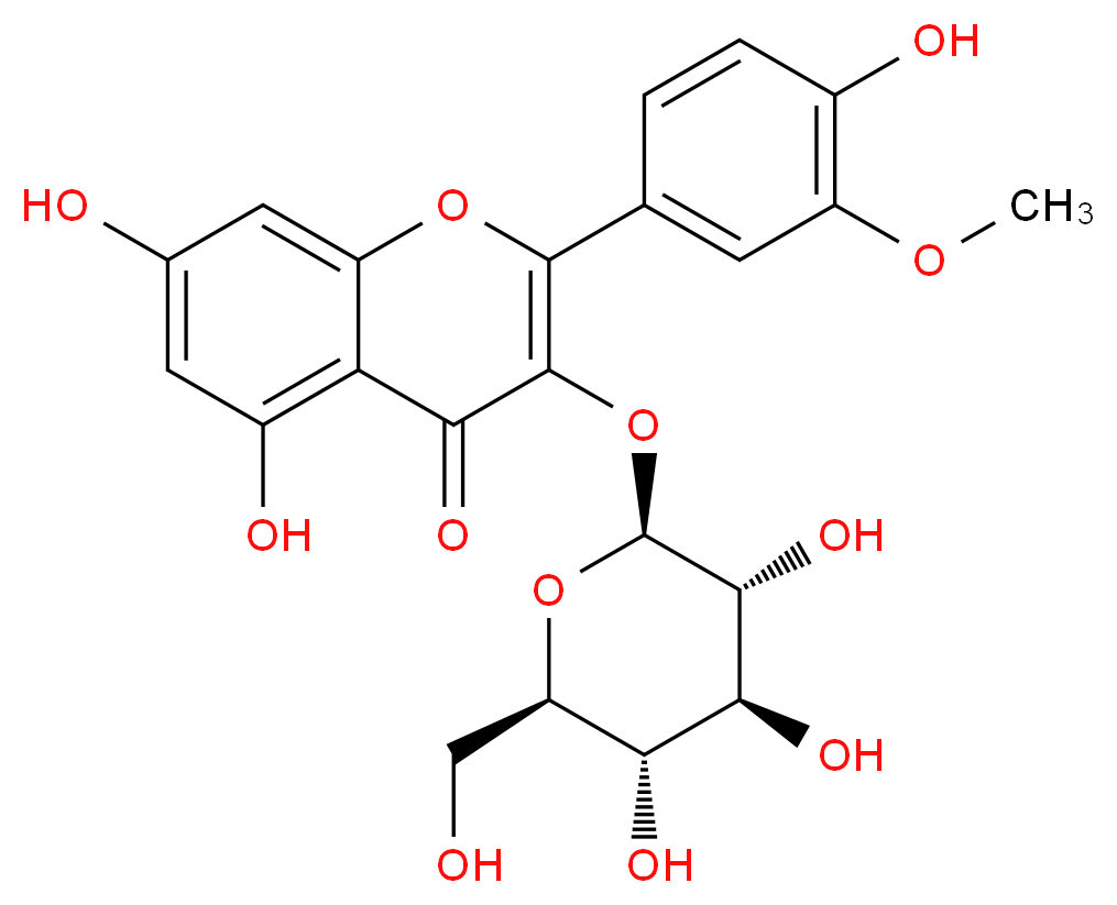 5,7-dihydroxy-2-(4-hydroxy-3-methoxyphenyl)-3-{[(2S,3R,4S,5S,6R)-3,4,5-trihydroxy-6-(hydroxymethyl)oxan-2-yl]oxy}-4H-chromen-4-one_分子结构_CAS_5041-82-7