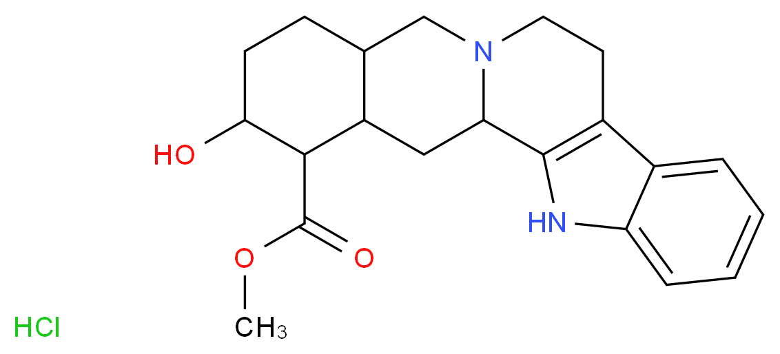 methyl 18-hydroxy-3,13-diazapentacyclo[11.8.0.0^{2,10}.0^{4,9}.0^{15,20}]henicosa-2(10),4,6,8-tetraene-19-carboxylate hydrochloride_分子结构_CAS_65-19-0