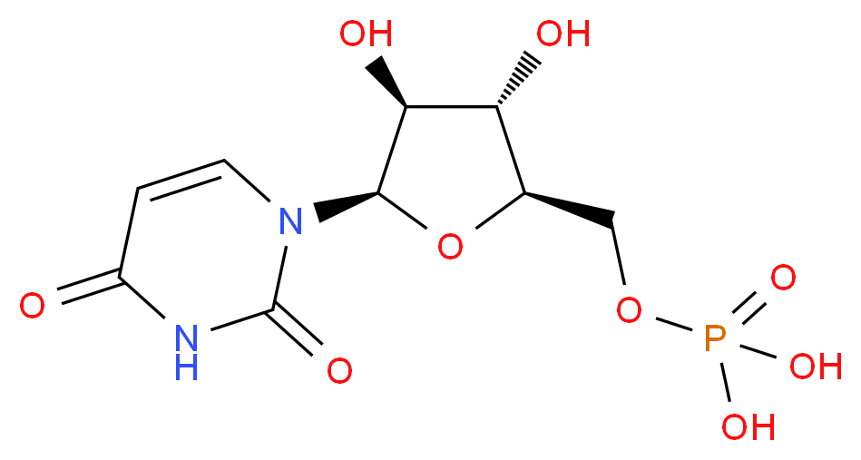 {[(2R,3S,4S,5R)-5-(2,4-dioxo-1,2,3,4-tetrahydropyrimidin-1-yl)-3,4-dihydroxyoxolan-2-yl]methoxy}phosphonic acid_分子结构_CAS_18354-06-8