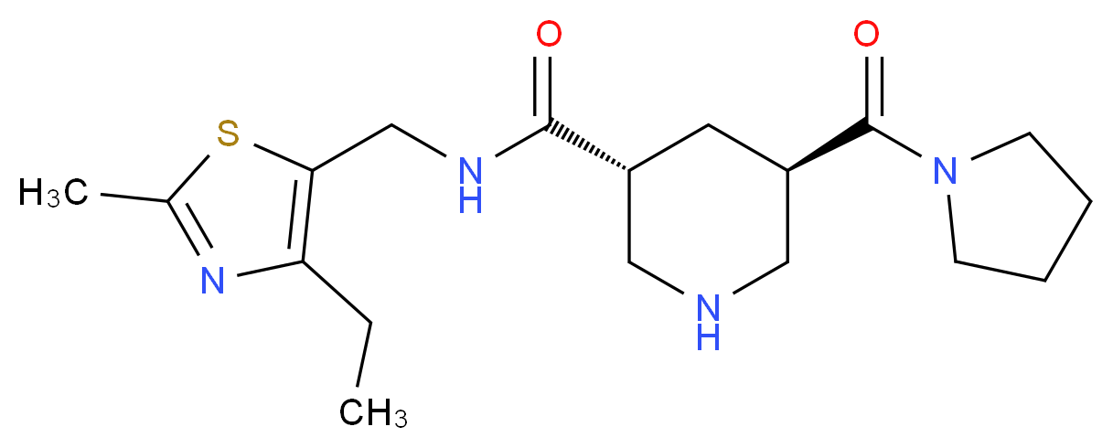 (3R*,5R*)-N-[(4-ethyl-2-methyl-1,3-thiazol-5-yl)methyl]-5-(pyrrolidin-1-ylcarbonyl)piperidine-3-carboxamide_分子结构_CAS_)