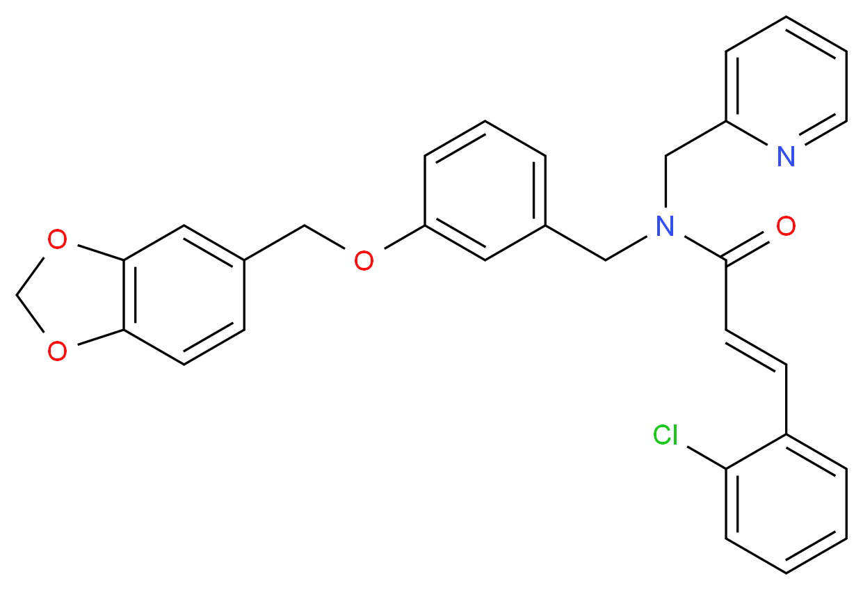 (2E)-N-[3-(1,3-benzodioxol-5-ylmethoxy)benzyl]-3-(2-chlorophenyl)-N-(2-pyridinylmethyl)acrylamide_分子结构_CAS_)