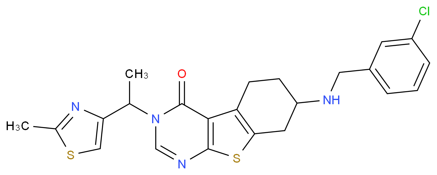 7-[(3-chlorobenzyl)amino]-3-[1-(2-methyl-1,3-thiazol-4-yl)ethyl]-5,6,7,8-tetrahydro[1]benzothieno[2,3-d]pyrimidin-4(3H)-one_分子结构_CAS_)