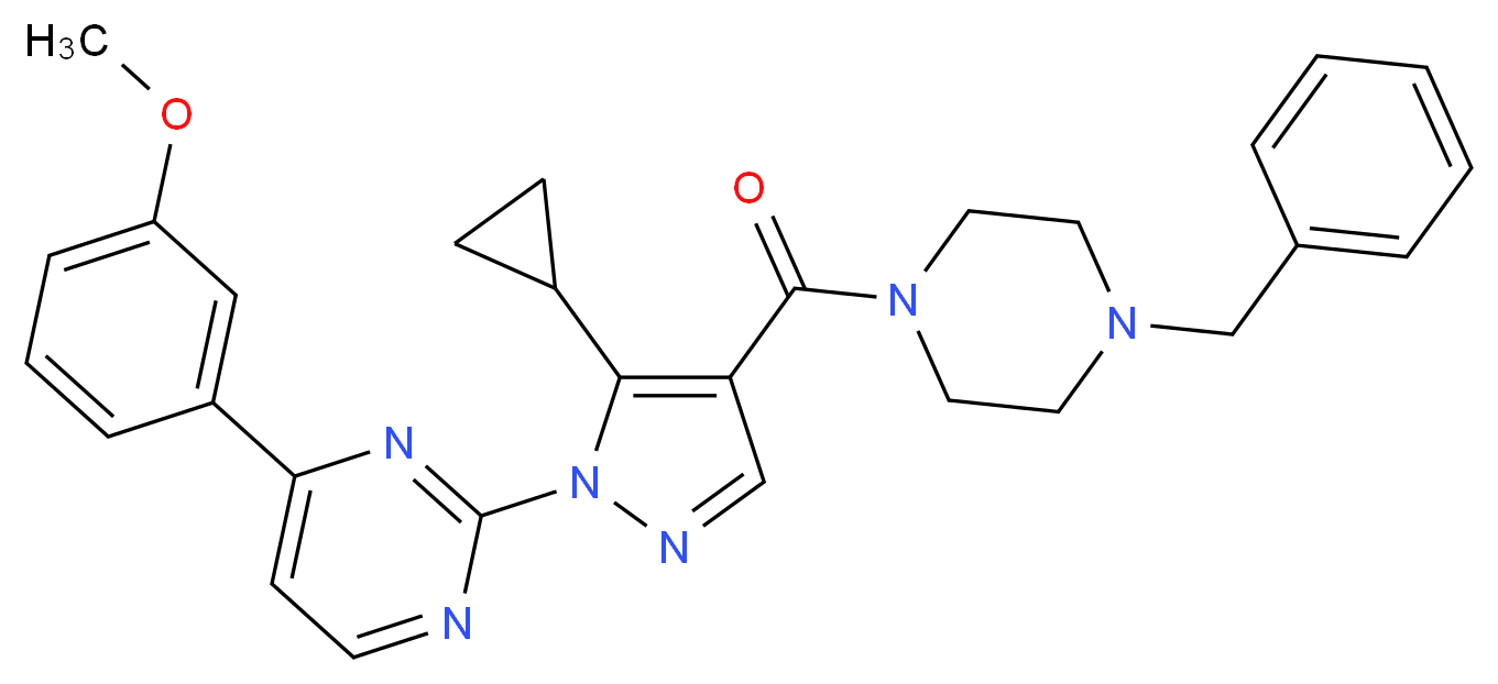 2-{4-[(4-benzyl-1-piperazinyl)carbonyl]-5-cyclopropyl-1H-pyrazol-1-yl}-4-(3-methoxyphenyl)pyrimidine_分子结构_CAS_)