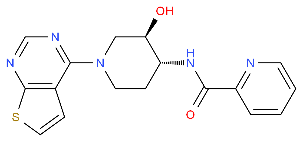 N-[(3R*,4R*)-3-hydroxy-1-thieno[2,3-d]pyrimidin-4-ylpiperidin-4-yl]pyridine-2-carboxamide_分子结构_CAS_)