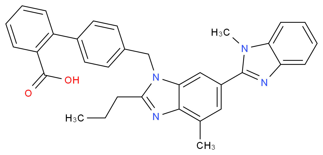 4'-((1,7'-Dimethyl-2'-propyl-1H,3'H-[2,5'-bibenzo[d]imidazol]-3'-yl)methyl)-[1,1'-biphenyl]-2-carboxylic acid_分子结构_CAS_)