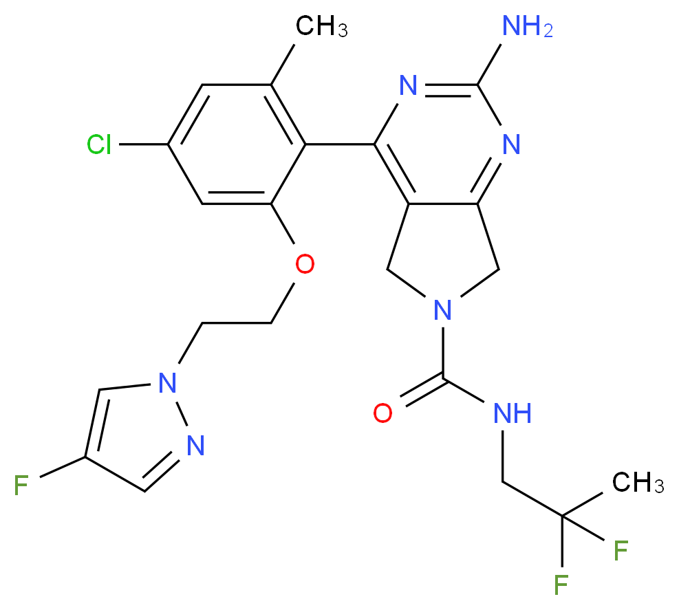 2-amino-4-{4-chloro-2-[2-(4-fluoro-1H-pyrazol-1-yl)ethoxy]-6-methylphenyl}-N-(2,2-difluoropropyl)-5H,6H,7H-pyrrolo[3,4-d]pyrimidine-6-carboxamide_分子结构_CAS_1207961-33-8