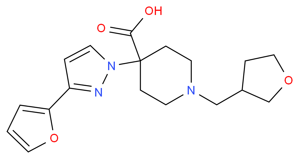 4-[3-(2-furyl)-1H-pyrazol-1-yl]-1-(tetrahydrofuran-3-ylmethyl)piperidine-4-carboxylic acid_分子结构_CAS_)