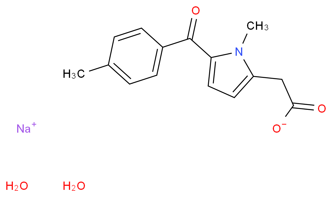 sodium 2-[1-methyl-5-(4-methylbenzoyl)-1H-pyrrol-2-yl]acetate dihydrate_分子结构_CAS_64490-92-2