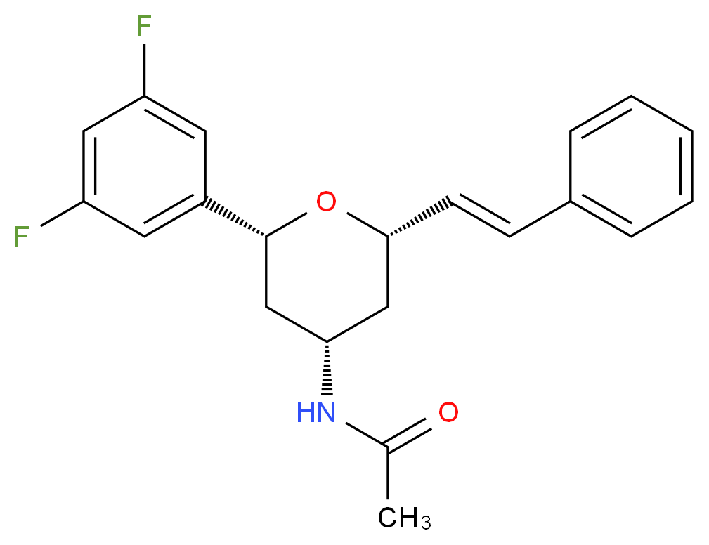 N-{(2R*,4S*,6S*)-2-(3,5-difluorophenyl)-6-[(E)-2-phenylvinyl]tetrahydro-2H-pyran-4-yl}acetamide_分子结构_CAS_)