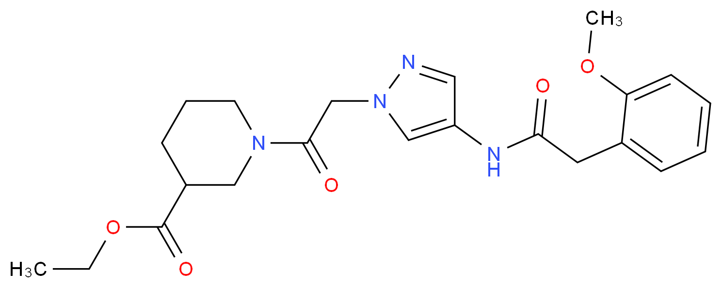 ethyl 1-[(4-{[(2-methoxyphenyl)acetyl]amino}-1H-pyrazol-1-yl)acetyl]-3-piperidinecarboxylate_分子结构_CAS_)