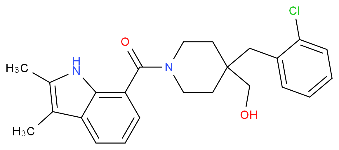 {4-(2-chlorobenzyl)-1-[(2,3-dimethyl-1H-indol-7-yl)carbonyl]-4-piperidinyl}methanol_分子结构_CAS_)