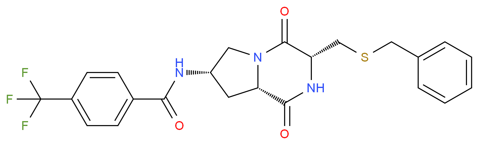 N-{(3R,7S,8aS)-3-[(benzylthio)methyl]-1,4-dioxooctahydropyrrolo[1,2-a]pyrazin-7-yl}-4-(trifluoromethyl)benzamide_分子结构_CAS_)
