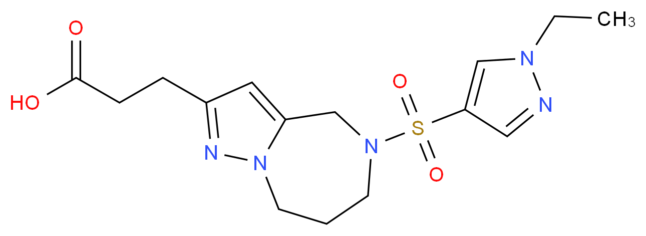 3-{5-[(1-ethyl-1H-pyrazol-4-yl)sulfonyl]-5,6,7,8-tetrahydro-4H-pyrazolo[1,5-a][1,4]diazepin-2-yl}propanoic acid_分子结构_CAS_)