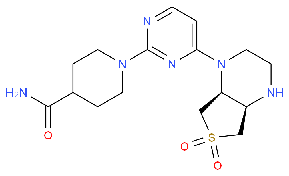 1-{4-[(4aR*,7aS*)-6,6-dioxidohexahydrothieno[3,4-b]pyrazin-1(2H)-yl]pyrimidin-2-yl}piperidine-4-carboxamide_分子结构_CAS_)