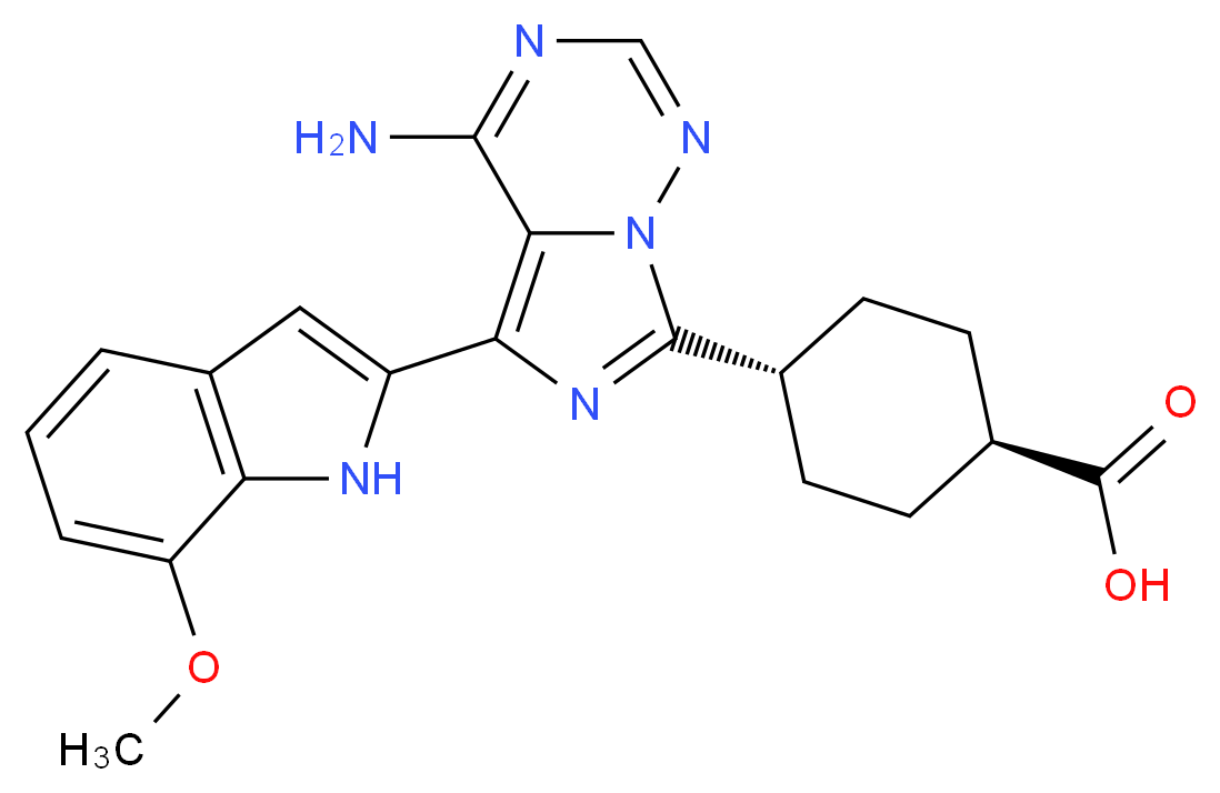 (1r,4r)-4-[4-amino-5-(7-methoxy-1H-indol-2-yl)imidazo[4,3-f][1,2,4]triazin-7-yl]cyclohexane-1-carboxylic acid_分子结构_CAS_936890-98-1