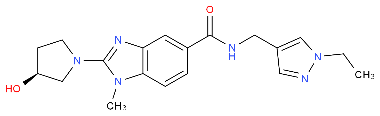 N-[(1-ethyl-1H-pyrazol-4-yl)methyl]-2-[(3S)-3-hydroxy-1-pyrrolidinyl]-1-methyl-1H-benzimidazole-5-carboxamide_分子结构_CAS_)