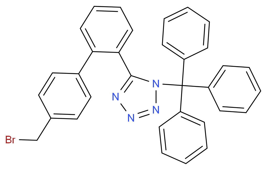 N-(Triphenylmethyl)-5-(4-bromomethylbiphenyl-2-yl)tetrazole_分子结构_CAS_124750-51-2)