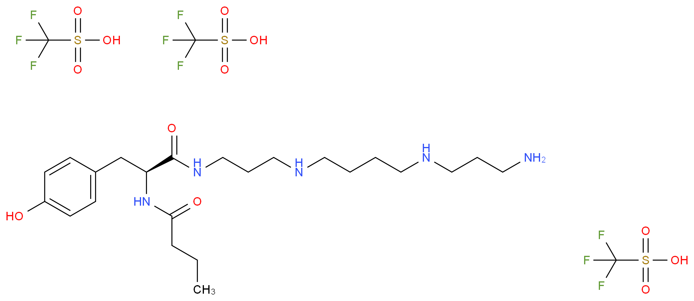 N-[(1S)-1-{[3-({4-[(3-aminopropyl)amino]butyl}amino)propyl]carbamoyl}-2-(4-hydroxyphenyl)ethyl]butanamide; tris(trifluoromethanesulfonic acid)_分子结构_CAS_115976-93-7