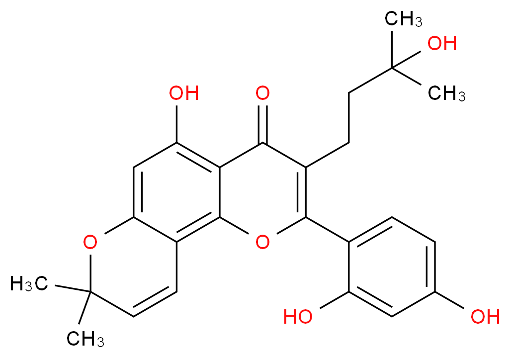 2-(2,4-dihydroxyphenyl)-5-hydroxy-3-(3-hydroxy-3-methylbutyl)-8,8-dimethyl-4H,8H-pyrano[2,3-h]chromen-4-one_分子结构_CAS_62949-93-3