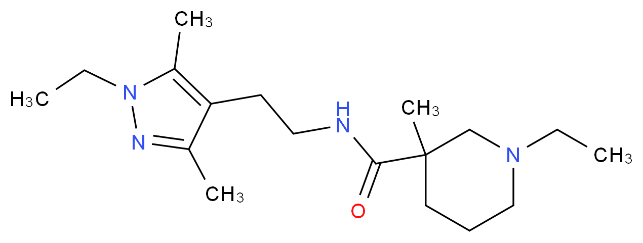 1-ethyl-N-[2-(1-ethyl-3,5-dimethyl-1H-pyrazol-4-yl)ethyl]-3-methyl-3-piperidinecarboxamide_分子结构_CAS_)