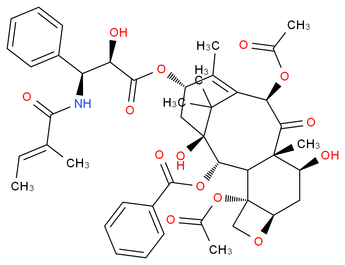 (1S,2S,3R,4S,7R,9S,10S,12R,15S)-4,12-bis(acetyloxy)-1,9-dihydroxy-15-{[(2R,3S)-2-hydroxy-3-[(2E)-2-methylbut-2-enamido]-3-phenylpropanoyl]oxy}-10,14,17,17-tetramethyl-11-oxo-6-oxatetracyclo[11.3.1.0^{3,10}.0^{4,7}]heptadec-13-en-2-yl benzoate_分子结构_CAS_71610-00-9
