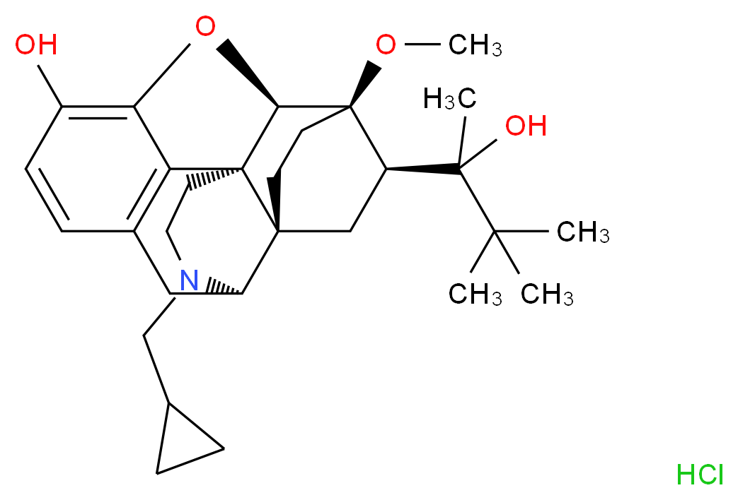 (1S,2R,6S,14R,15R,16R)-3-(cyclopropylmethyl)-16-(2-hydroxy-3,3-dimethylbutan-2-yl)-15-methoxy-13-oxa-3-azahexacyclo[13.2.2.1<sup>2</sup>,<sup>8</sup>.0<sup>1</sup>,<sup>6</sup>.0<sup>6</sup>,<sup>1</sup><sup>4</sup>.0<sup>7</sup>,<sup>1</sup><sup>2</sup>]icosa-7,9,11-trien-11-ol hydrochloride_分子结构_CAS_53152-21-9
