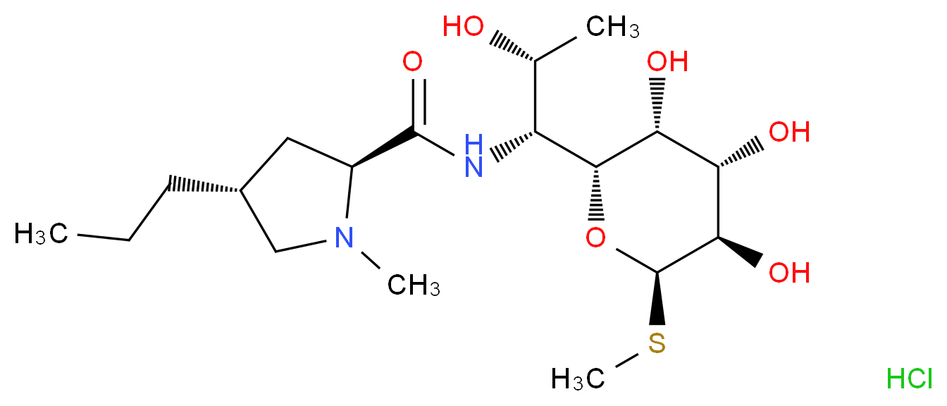 (2S,4R)-N-[(1R,2R)-2-hydroxy-1-[(2R,3R,4S,5R,6R)-3,4,5-trihydroxy-6-(methylsulfanyl)oxan-2-yl]propyl]-1-methyl-4-propylpyrrolidine-2-carboxamide hydrochloride_分子结构_CAS_859-18-7