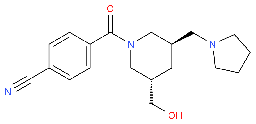 4-{[(3S*,5R*)-3-(hydroxymethyl)-5-(1-pyrrolidinylmethyl)-1-piperidinyl]carbonyl}benzonitrile_分子结构_CAS_)