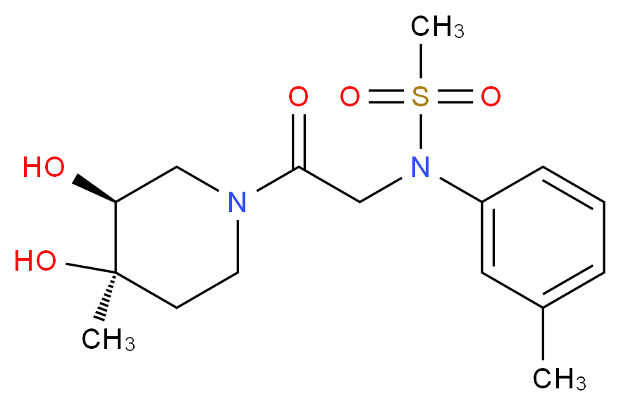 N-{2-[(3S*,4R*)-3,4-dihydroxy-4-methylpiperidin-1-yl]-2-oxoethyl}-N-(3-methylphenyl)methanesulfonamide (non-preferred name)_分子结构_CAS_)