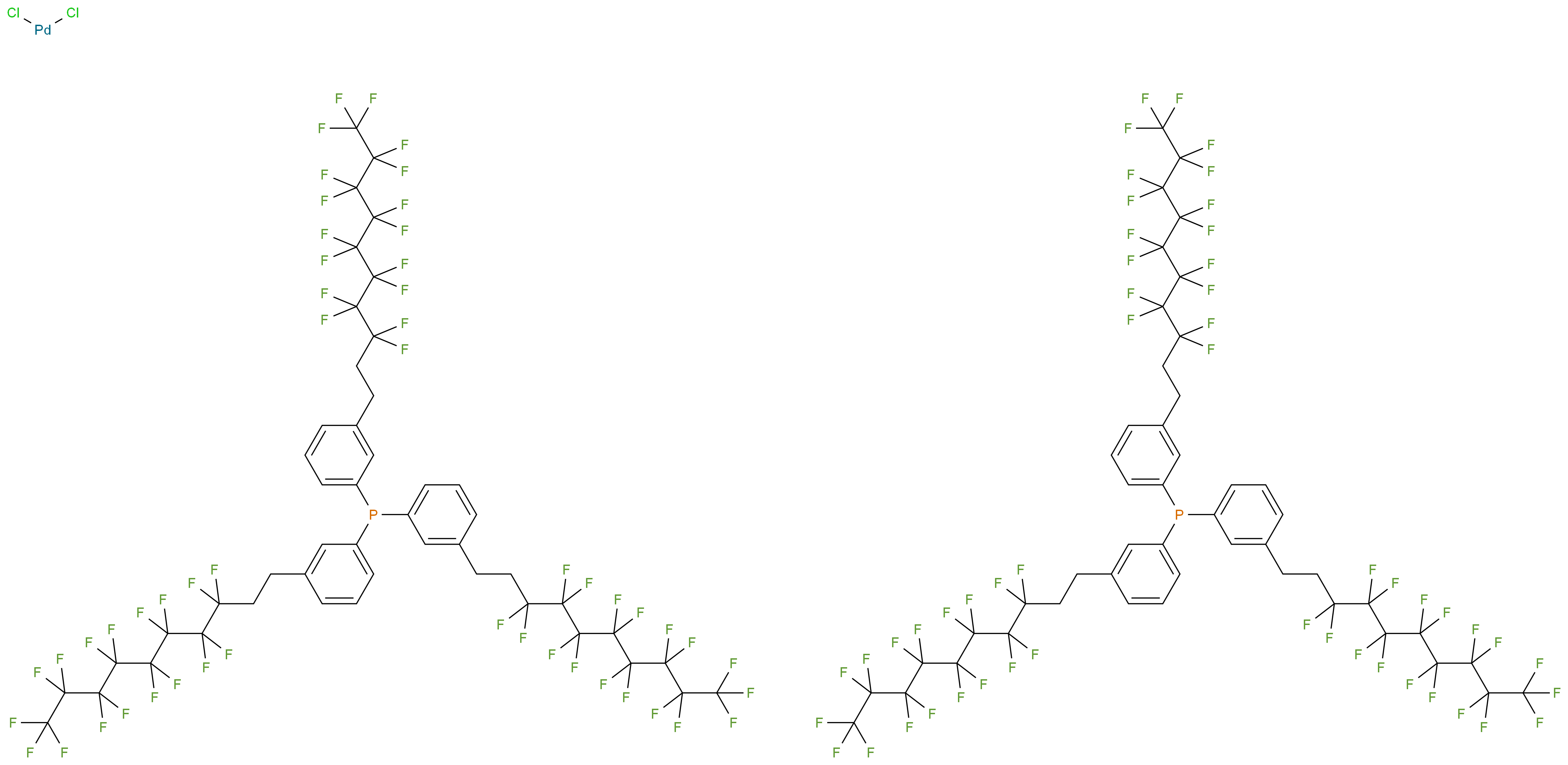 双[三(3-(1H,1H,2H,2H-全氟癸基)苯基)膦]二氯化钯(II)_分子结构_CAS_343343-17-9)