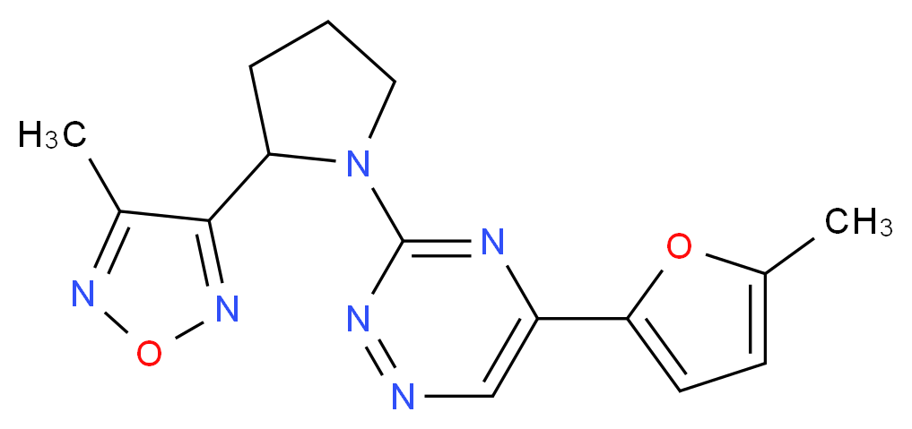 5-(5-methyl-2-furyl)-3-[2-(4-methyl-1,2,5-oxadiazol-3-yl)-1-pyrrolidinyl]-1,2,4-triazine_分子结构_CAS_)