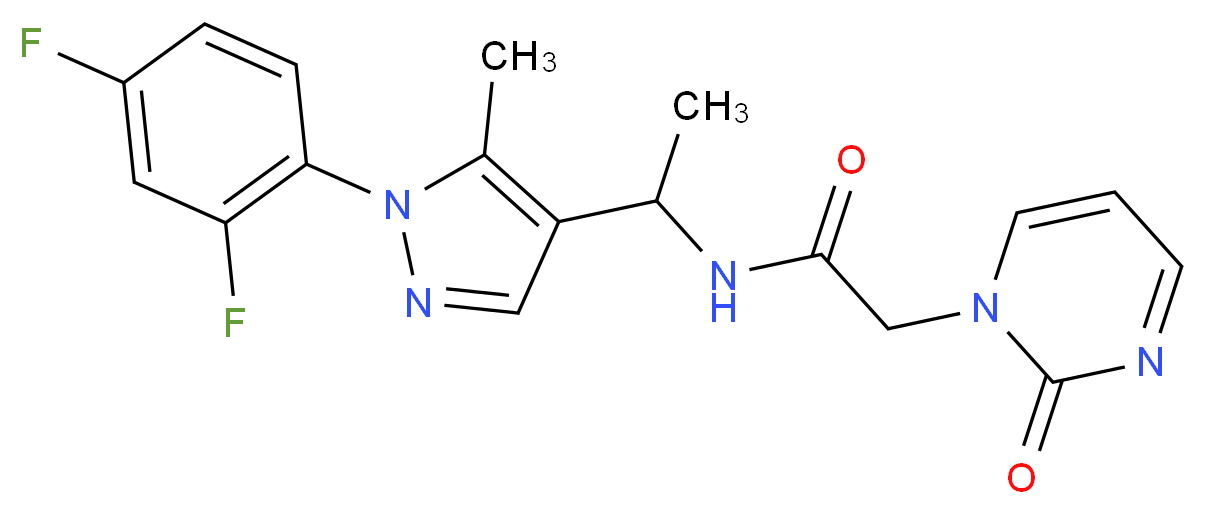 N-{1-[1-(2,4-difluorophenyl)-5-methyl-1H-pyrazol-4-yl]ethyl}-2-(2-oxopyrimidin-1(2H)-yl)acetamide_分子结构_CAS_)