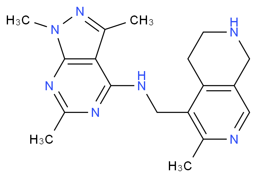 1,3,6-trimethyl-N-[(3-methyl-5,6,7,8-tetrahydro-2,7-naphthyridin-4-yl)methyl]-1H-pyrazolo[3,4-d]pyrimidin-4-amine_分子结构_CAS_)