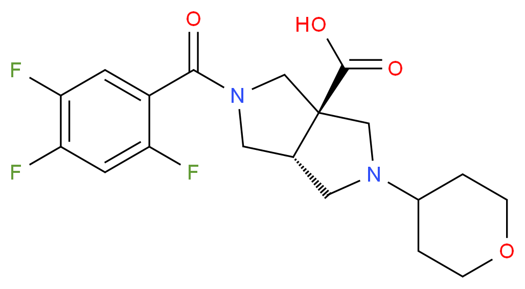(3aR*,6aR*)-2-(tetrahydro-2H-pyran-4-yl)-5-(2,4,5-trifluorobenzoyl)hexahydropyrrolo[3,4-c]pyrrole-3a(1H)-carboxylic acid_分子结构_CAS_)
