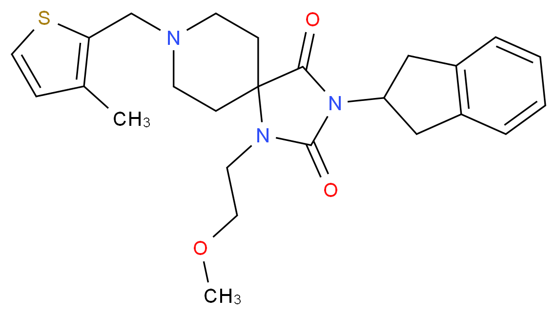 3-(2,3-dihydro-1H-inden-2-yl)-1-(2-methoxyethyl)-8-[(3-methyl-2-thienyl)methyl]-1,3,8-triazaspiro[4.5]decane-2,4-dione_分子结构_CAS_)