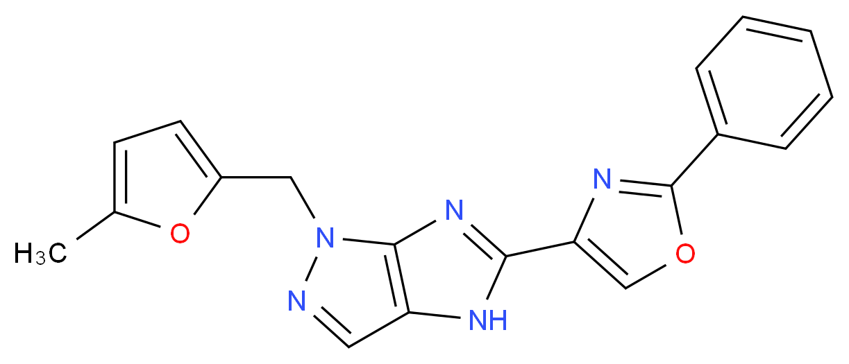 1-[(5-methyl-2-furyl)methyl]-5-(2-phenyl-1,3-oxazol-4-yl)-1,4-dihydroimidazo[4,5-c]pyrazole_分子结构_CAS_)